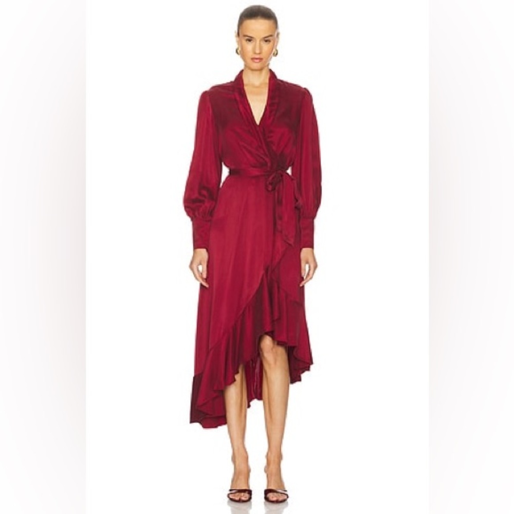Zimmermann Wine Red Asymmetrical Wrap Dress